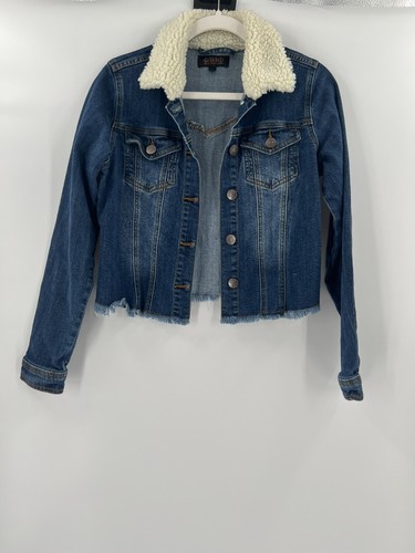 Shyanne Damen Cropped Sherpa Kragen Denim Jeansjacke Raw Hem Small - Bild 2 von 6