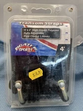 QTY 2 NEW BOATER SPORTS 59810 TRANSOM STRAPS 2"X4' ADJUSTABLE COATED HOOKS