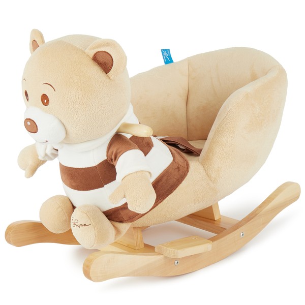 Schaukelpferd PlüSch BäR Schaukeltier 62 Cm Baby Wippe Holz Spielzeug Ab 9 M-image