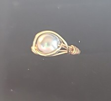 NEW Handmade Wire Wrapped Ring Goldtone Baby Blue Beaded Size 5