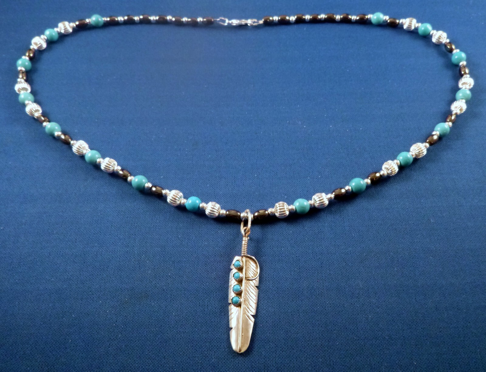 Navajo Sterling Turquoise FEATHER PENDANT by Chester … Gem