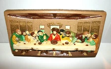 Religious Last Supper 3D Relief Art Sculpture Wall Hanging Painted 15x2 1/2x7"