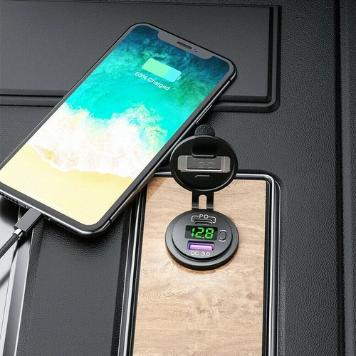 2PC 12V QC3.0 Dual USB Car Fast Charger Socket Adapters LED Voltmeter Waterproof - Bild 13 von 17