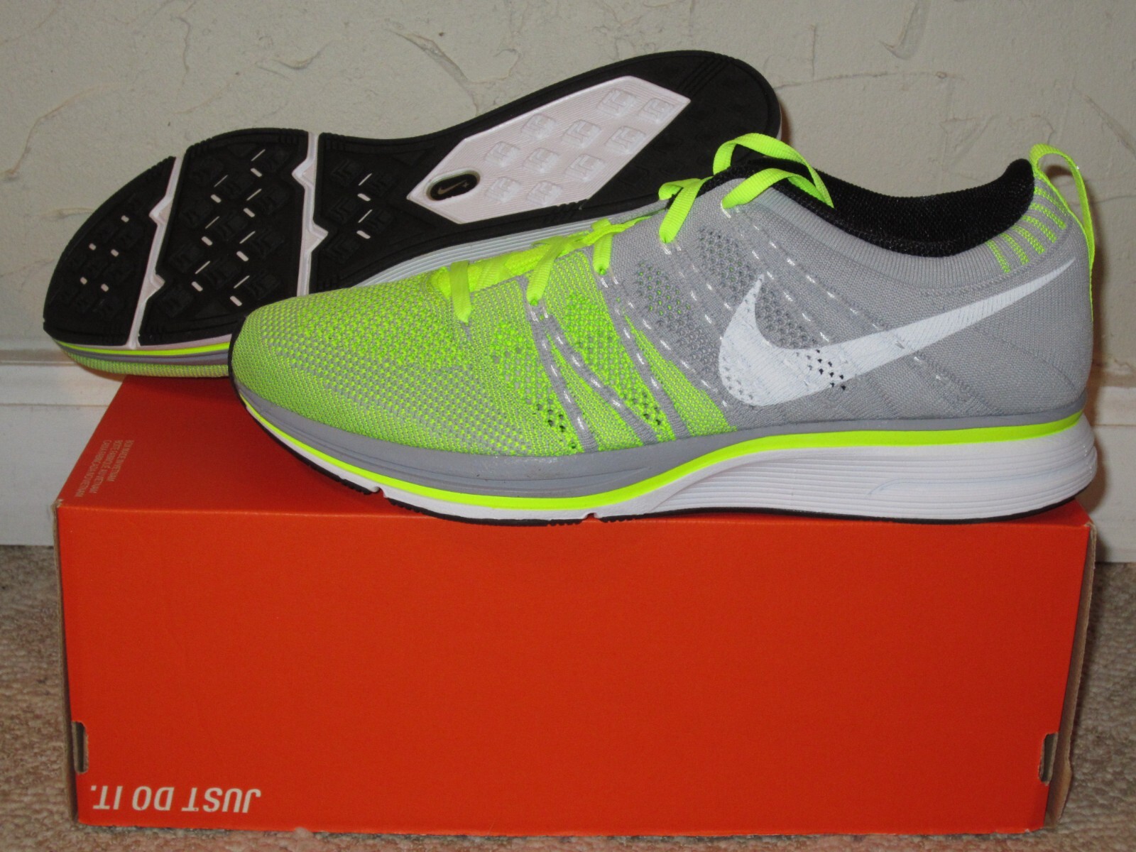 Nike Flyknit Trainer + Volt Gris Blanco Para hombres Talla 10 ¡NUEVO! 532984-714 2013