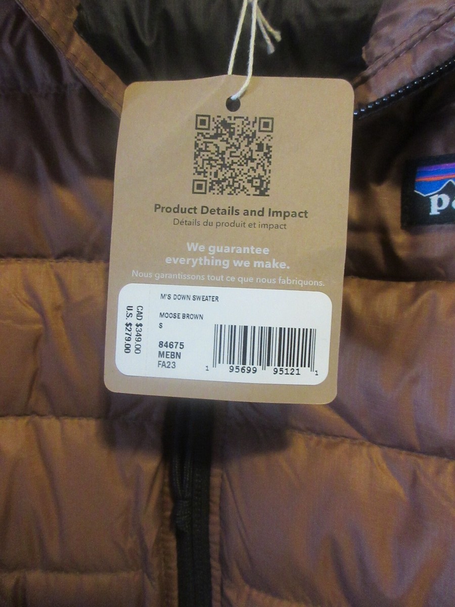 Mens New Patagonia Down Sweater Jacket Size Small Color Moose