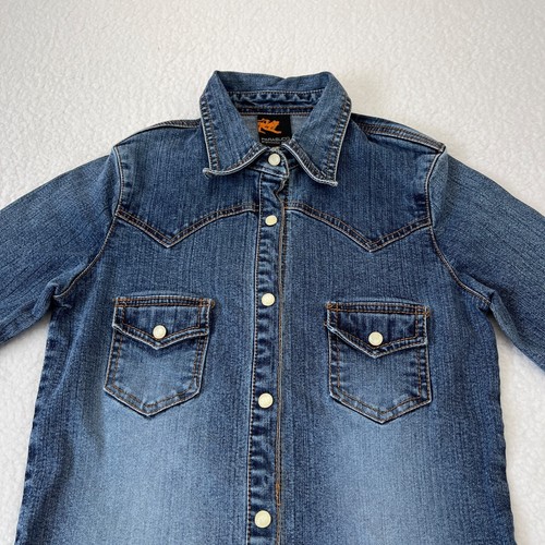 Parasuco Jacket Girls Medium Blue Denim Jean Studded Embroidered USA Flag Youth - Picture 3 of 9