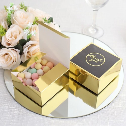 25 Gold Black 4x4 in Gift BOXES Thank You Print Favor Holders Party Decorations - Picture 3 of 9