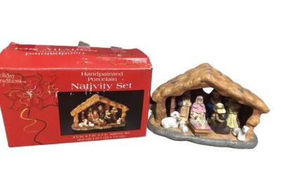 Nativity Set Piece Hand Painted Porcelain by Holiday Traditions With Box