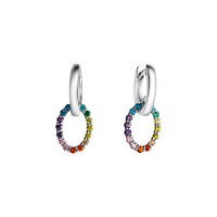Ohrschmuck Creolen 925 Sterling Silber Glanz Poliert Rhodiniert Zirkonia Bunt V
