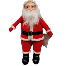 Santa Claus Standing Doll Toy Sack Figurine Christmas Hard Plastic Face Vtg MCM