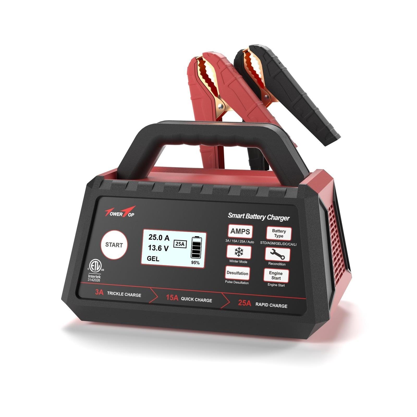 TowerTop 3/15/25 Amp 12V Smart Car Battery Charger Fully Automatic