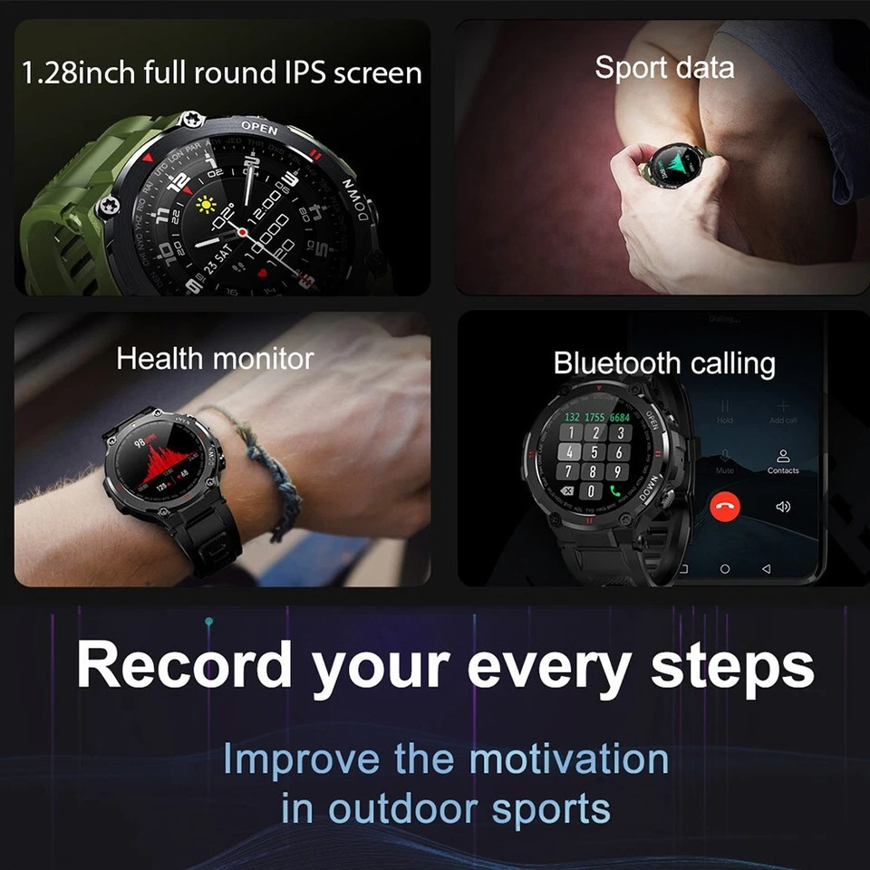 LEMFO Smart Watch K22 Bluetooth Heart Rate Blood Pressure Monitor Fitness Sport - Image 3 of 4