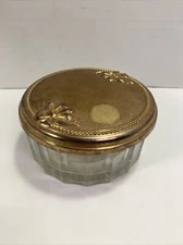 VTG Makeup Powder Jar Bow EMPTY Trinkets Glam Era Chic Accessories