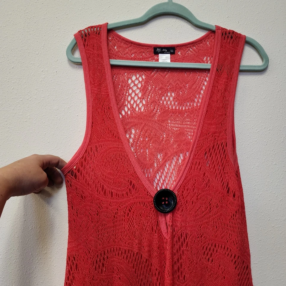 Colete de crochê lírio grande coral laranja renda praia cobertura piscina férias verão - Imagem 2 de 4