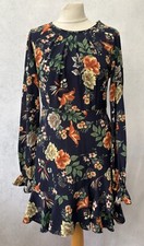 Prettylittlething Navy Floral Long Sleeve Dress Size 10