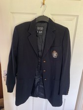 Escada Logoed Classic Navy Wool Blazer Size 36