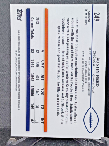 2024 Topps Chrome Austin Reed Base Rookie Card QB - #249 Chicago Bears - RM73 - Bild 2 von 2