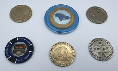 Vintage Lot of 6 Casino Poker Chips/tokens Various Kinds See Photos