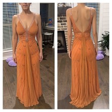 Sue Wong Silk Dress Y2K Evening Maxi Gown Fancy Peach Orange Gold Sz 6 New F9