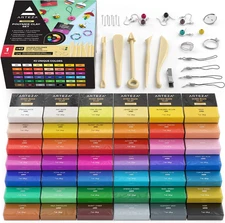 Polymer Clay Kit, 42 Colors with 5 Tools – Oven-Bake Modeling Clay for Jewelry M