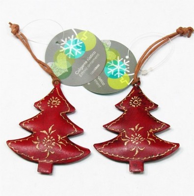 Curated visual reference: Rustic Metal And Leather Sign Reference: Lot Of 2 Hand Painted Tree Holiday Ornament Rustic Metal