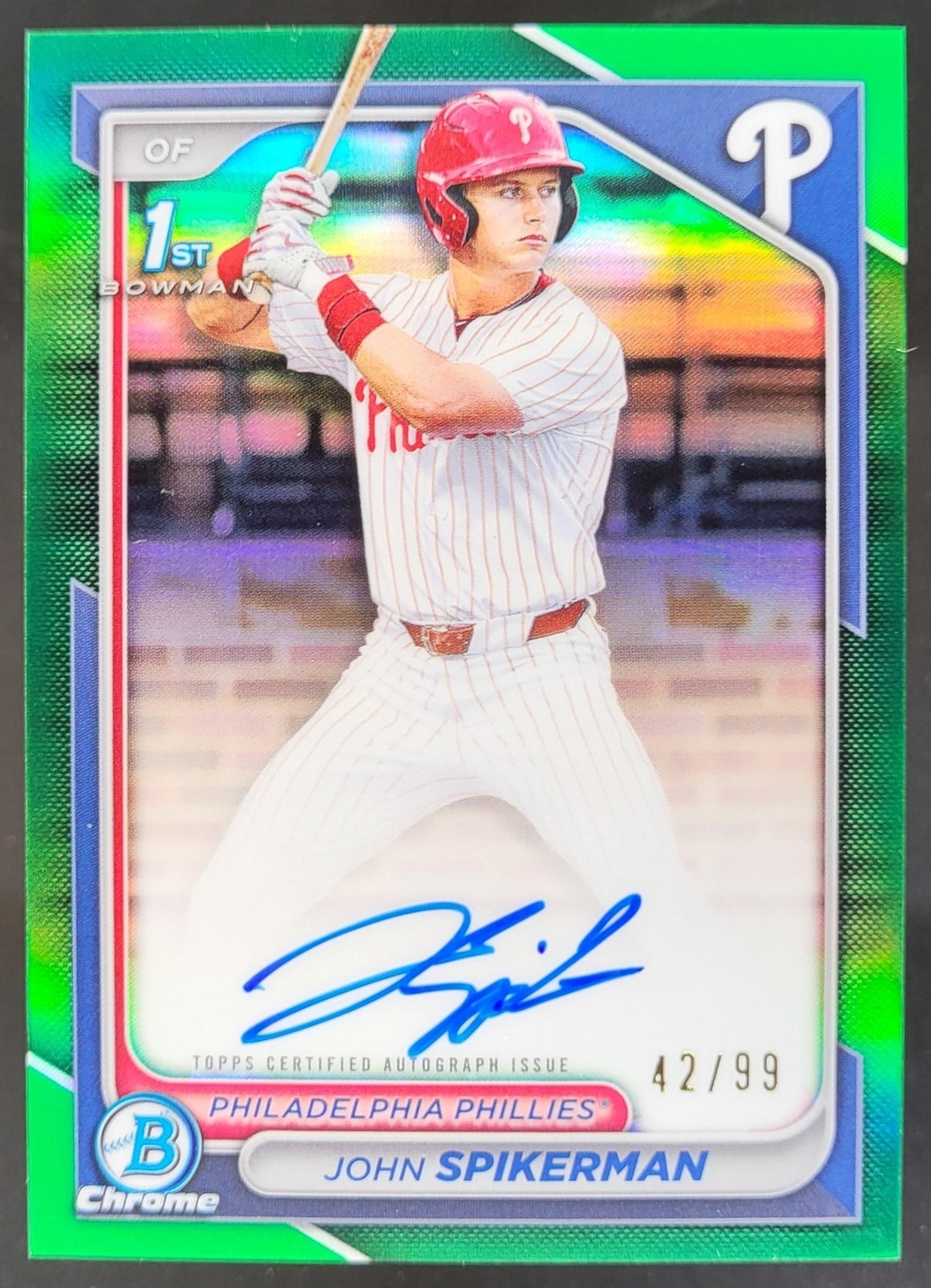 2024 Bowman Draft John Spikerman Chrome Auto Green Refractor /99 1st AK4