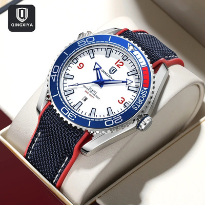 44MM QINGXIYA Quartz Diver Men's Watch Nylon 30M Waterproof Date Luminous NEW