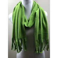 Fleece Scarf Women Rectangular with Fringe Green Size 72x10 Winter Very Soft