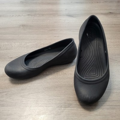Crocs Flat Shoes Black Womens Size 9 Round Toe Slip On Non Marking Rubber