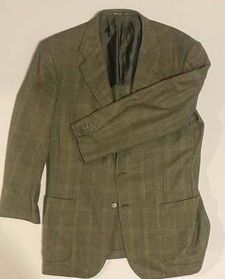 KITON Forest Green Check Relaxed Unstructured 95% Cashmere Silk Sport Coat 43L
