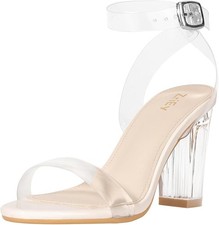 ZriEy Clear Block Sandals Chunky Heels for Women 3.35 Inch Open Toe Ava Size 7 8