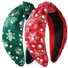 2Pcs Christmas Headbands for Women   Red  Green Christmas, Rhinestone 2Pcs