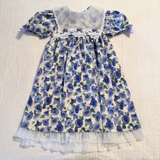 Bonnie Jean Vintage Style Girls Dress Floral Blue White Lace Easter Spring READ