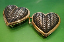 VTG 80s 90s Two Tone Heart Belt Buckle Gold Gunmetal Basketweave Interchangeable