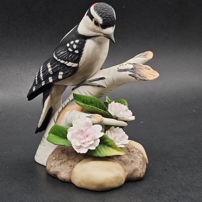 Vintage Boehm Porcelain Downy Woodpecker #40207 Cherry Blossoms Bird Figurine