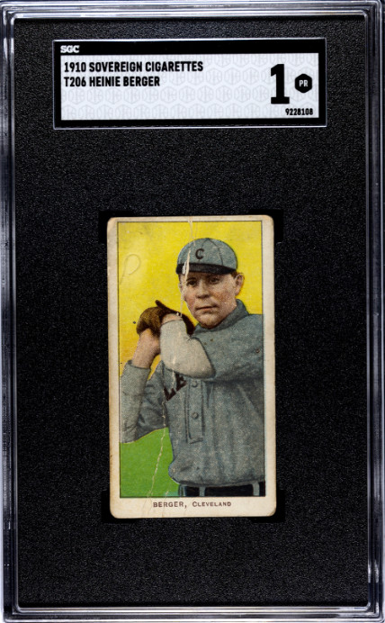 1910 T206 Heinie Berger Sovereign Back SGC 1 Baseball Card