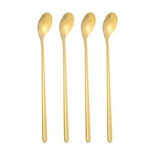 4Pack Long Handle Iced Tea Spoon 7" Stainless Steel Long Spoons Gold Tone