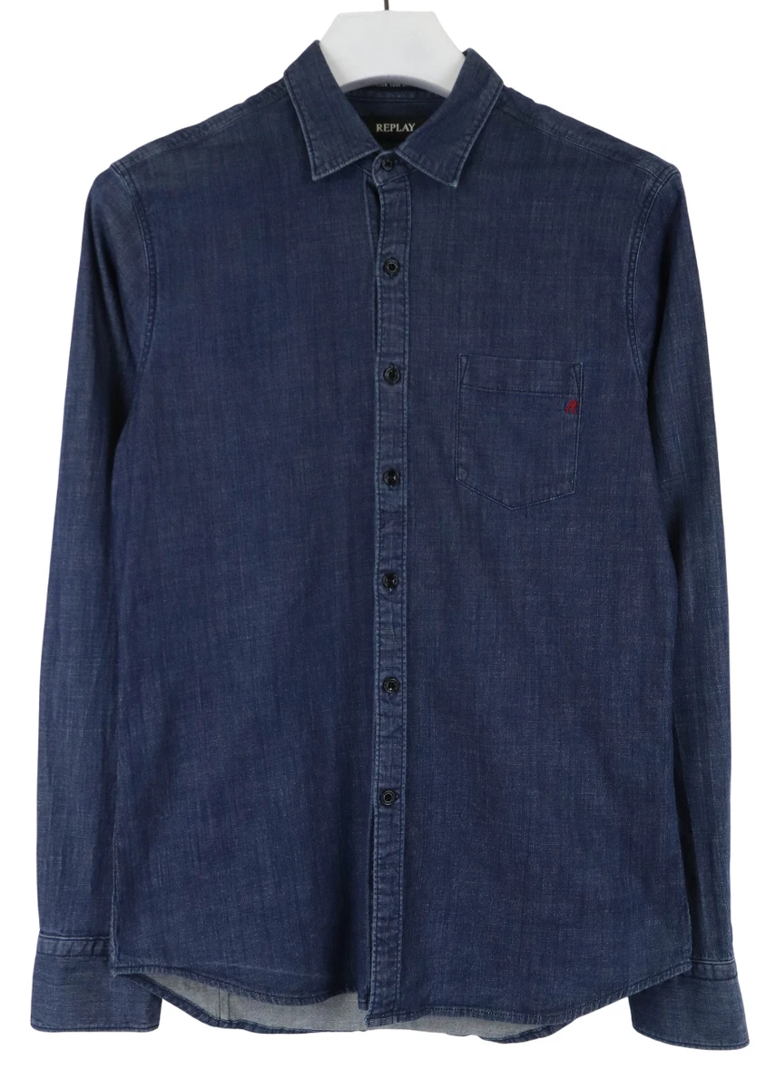 Chemise Homme REPLAY En Coton Vintage - Taille L Slim Fit, Rayures Gris Foncé, Neuf Sans étiquettes