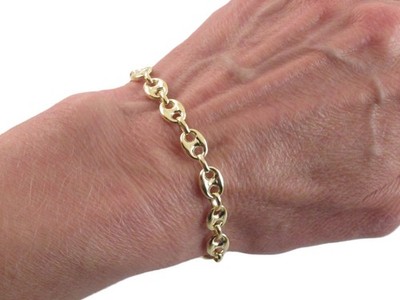 14k Yellow Gold Puffed Anchor Link Mariner Bracelet