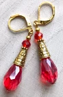 RED CRYSTAL teardrop earring GP Cone hand crafted Leverback X8D