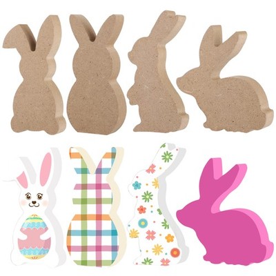 12 Pcs Easter Bunny Wood Signs Unfinished Rabbit Wood Blocks Mini Wooden Table S
