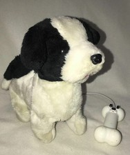 Vintage White Black Plush Dog Barks, Walks Attached Leash Remote Control