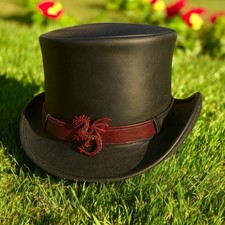 Handmade Black Leather Top Hat, Premium Cowhide Material, Steampunk Gothic Style