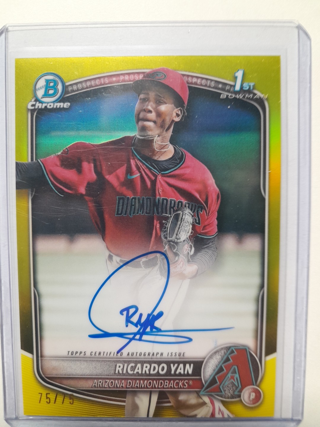 2025 Bowman Chrome Prospect Autographs Ricardo Yan Yellow 75/75 1st Auto