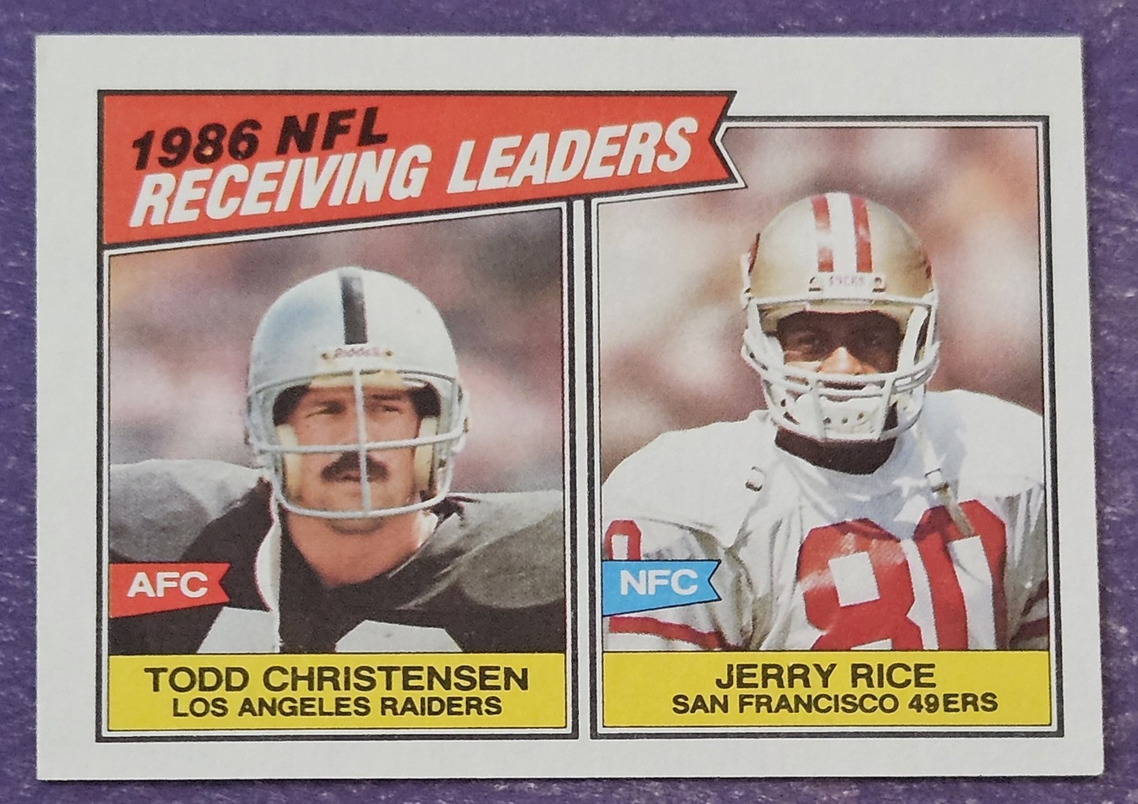 1987 Topps #228 NFL Receiving Leaders Jerry Rice Todd Christensen Football card