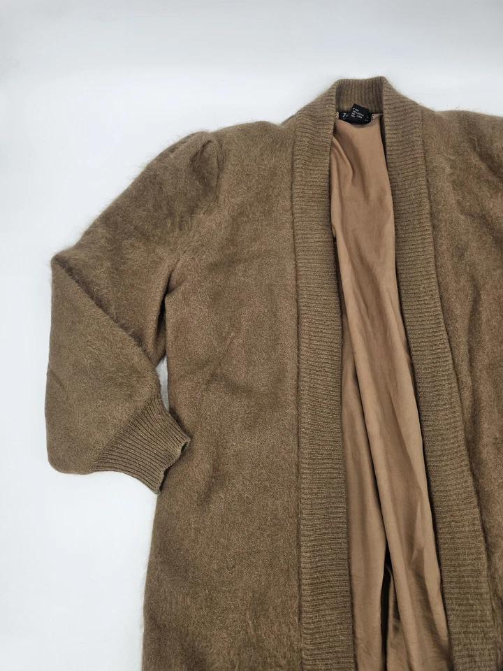 Cardigã feminino vintage Venessa Angora suéter frontal aberto marrom tamanho grande forrado - Imagem 3 de 4