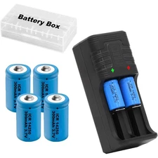 3.7v 14250 Battery with Charger, 4 Pack Lithium Ion 1/2 AA Size Batteries