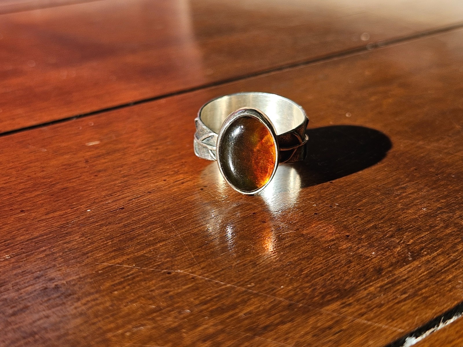 Natural Amber Autumn Leaf Statement Ring .925 Sil… - image 5