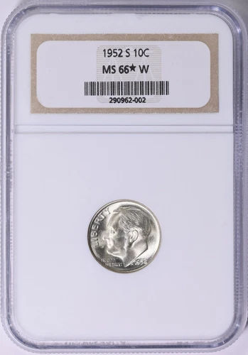 1952 S 10C Roosevelt Dime NGC MS66* Star W White Coin Very Rare Label