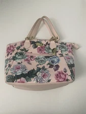 Betsey Johnson Pink Floral Bowler Handbag Purse Tote Rose Print